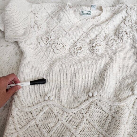 Vintage Shenanigans Women's M Hand Knit Sweater Floral Tunic Grandmacore Cottage - Picture 13 of 14